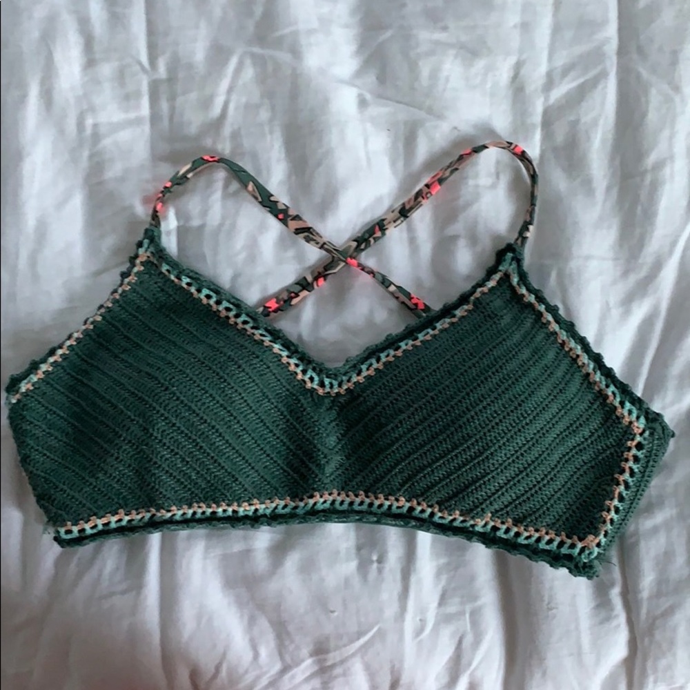 Xhilaration Green and Pink Knitted Bikini Top